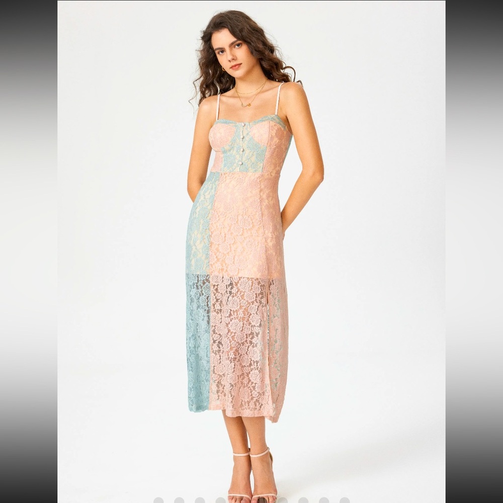NWT Floral Lace Split Cami Maxi Dress